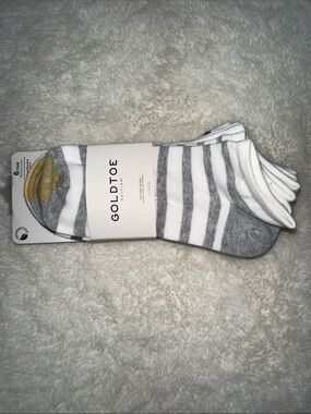 Gold Toe Women’s Low-Cut Stripe Socks in Gray, White & Gold Accent